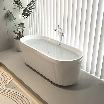 59  Acrylic Freestanding Bathtub Classic Oval Soaking Tub W/ Overflow Drain • $848