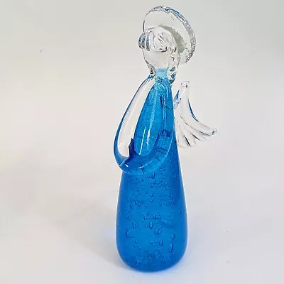 Murano Vienna Art Glass Angel W Sticker 8   Blue Body Clear Appendages Vintage • $30