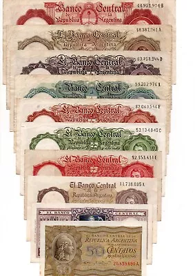 ARGENTINA LOT 10 BANKNOTES Peso Moneda Nacional Series 1942-1969 VF+/F • $69.99