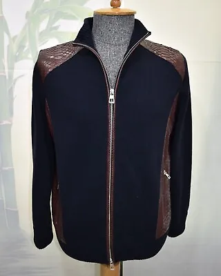 Genuine Python Leather Trim Men's Navy Blue Burgundy Luxury Wool Jacket • $745