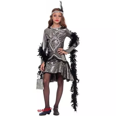Girls Silver Flapper Cabaret Costume - 7 Years • £15