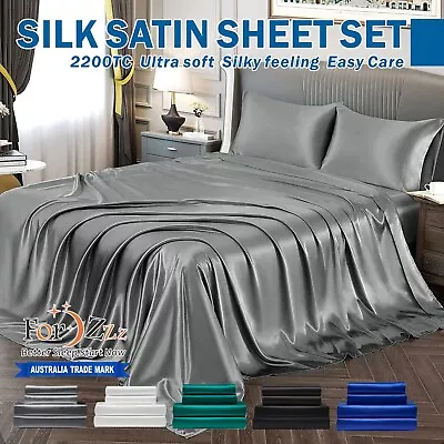 2000TC Cooling Silk Satin Flat Fitted Sheet Bed Set S/Double Queen Super King • $36.49