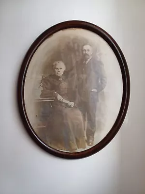 Victorian Photograph Of Couple In Oval Wooden Frame. • £18