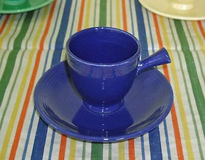 Vintage Fiesta COBALT BLUE Demitasse Stick Handle Cup  + Saucer ~ FLAT BOTTOM • $24.99