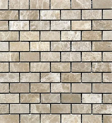 Emperador Light 1 X2  Polished Marble Mosaic Tile Wall Backsplash Floor Kitchen • $12.99