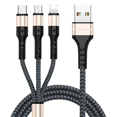 Nylon Braided 3 Heads Charging Cable Cord Android Micro TYPE C IPhone Compatible • $8.99