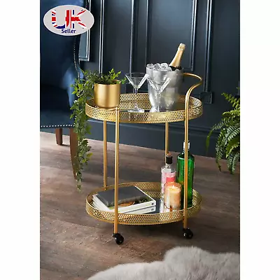 Gold Drinks Trolley With Glass Shelves Mini Bar Cocktail Drink Table • £55.90