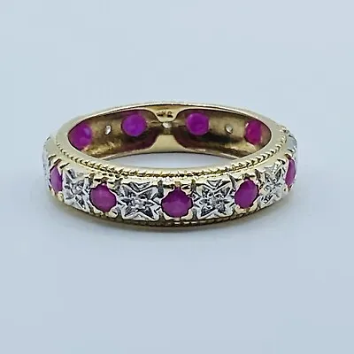 9ct Gold Diamond And Ruby Eternity Ring - UK Size O - REF-2075 • £175