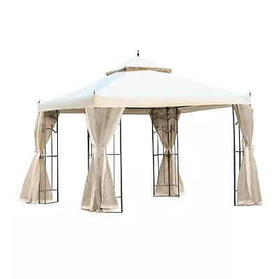 Outsunny 3 X 3(m) Garden Gazebo Double Top Gazebo Canopy W/ Mesh Cream White • £189.99