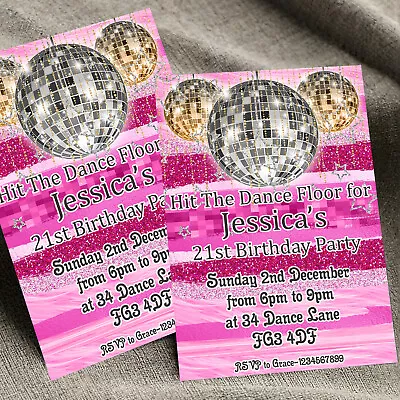 Personalised Disco Birthday Party Invitations Dance Party Invites A6 Girls X10 • £4.40