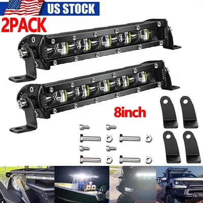 2pcs 8inch LED Work Light Bar Single Row Spot Flood Offroad Driving ATV 4WD SUV • $18.99