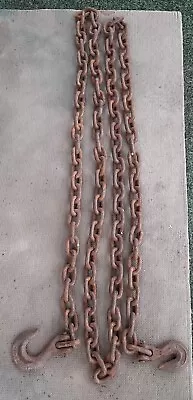 14 Foot Heavy Duty 3/8  Chain With 2 Hooks Towing Logging Farming Good Shape • $65