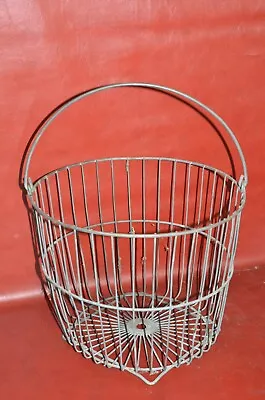 Antique Vtg Primitive Oyster Metal Wire Basket Country Farm Fruit Egg XL 14  Dia • $65