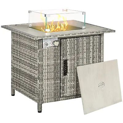 Outsunny Gas Fire Pit Table W/ Rain Cover Windscreen & Lava Stone 50000 BTU • £219.99