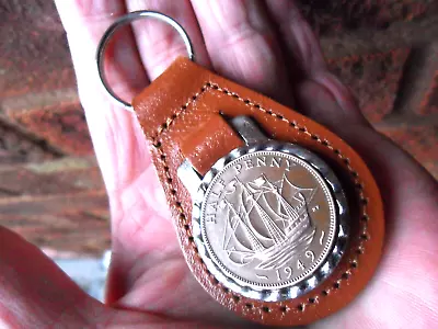 75th Birthday Gift 1949 Ship Coin Leather Keyring Gift For A Man Or Woman • £12.99