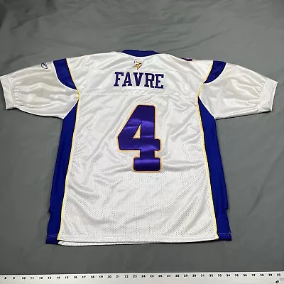 VTG Reebok Sewn Brett Favre Minnesota Vikings White #4 Size 50 On Field Jersey • $39.99