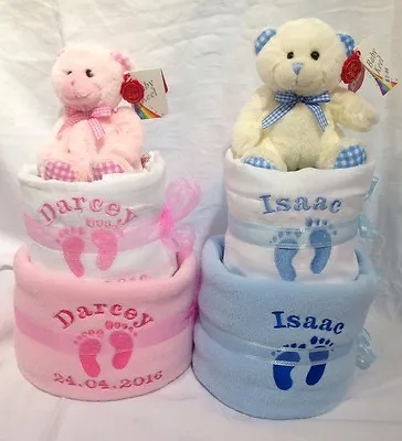 Personalised 2 Tier Nappy Cake Baby Gift Boy Or Girl Baby Shower  • £22