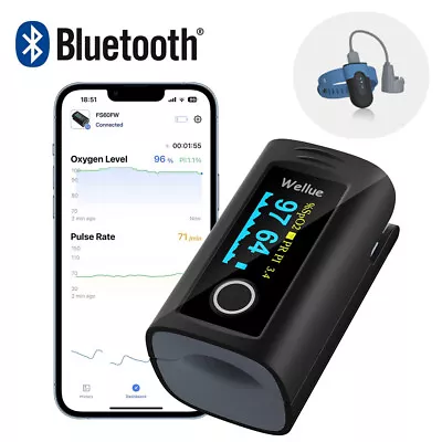 Bluetooth Pulse Oximeter Blood Oxygen Heart Rate Monitor Portable With Free App • £129.99