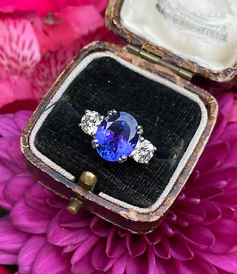 Tanzanite And Diamond Three Stone Platinum Ring 1.02ct + 4.0ct • £4750