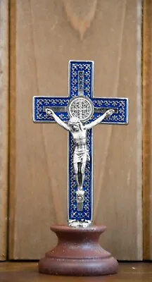 4  Blue And Silver Saint Benedict Crucifix Desktop Stand • $19.79