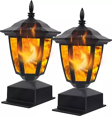 2 Pack Outdoor Flame Light Solar Post Deck Fence Cap Waterproof Flickering Light • $36.99