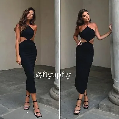 $35 • Buy Zara Cut Out Midi Party Dress Black Size S M L NWT Bloggers Fav