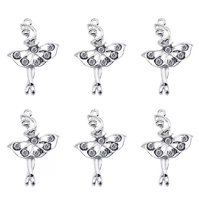 10 Pcs Silver Ballet Dancer Alloy Pendant Charm Rhinestones Dancing Girl 31x21mm • £4.79