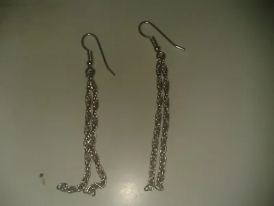 £2.49 • Buy Chain Dual Tassel Earrings. Silver Tone. (A32)