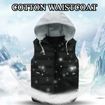 Hooded Coat Cotton Coat Vest Jacket Waistcoat Sleeveless Jacket Pockets Fash • $30.66