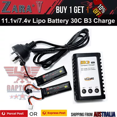 Upgrade 11.1v/7.4v 30C Lipo Battery 1800mAH/1400mAH B3 Charger Gel Blaster Toys • $22.94