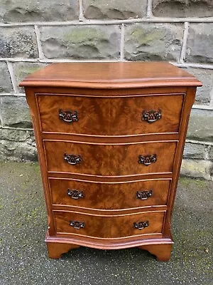 Antique Small Serpentine Burr Walnut Bedside Chest Drawers • £250