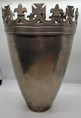 Vintage Metal Flower Vase 11½  German Cross Fleur-de-lis Altar Urn • $50