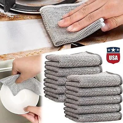 Multipurpose Wire Miracle Cleaning Cloths Double Layer Wet Dry Dishwashing Rags • $8.73