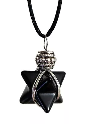 £6.98 • Buy Obsidian Merkaba Scrying Necklace Bead Protection Pendant Cord Geometry Gemstone