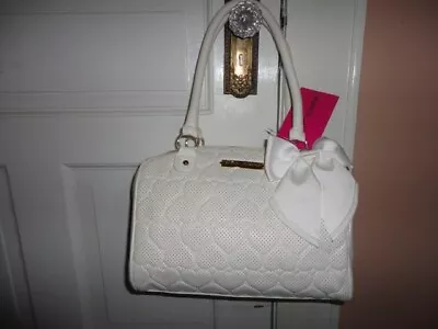 Betsey Johnson White Bow Hearts Quilted Satchel Hand Bag Rare! Nwt • $114.65