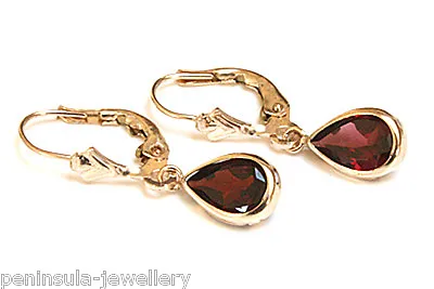 9ct Gold Garnet LeverBack Drop Earrings Gift Boxed Made In UK • £86.99