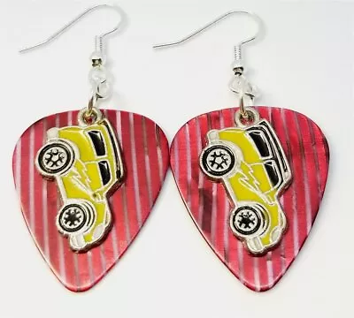 Yellow Retro Car Charm Guitar Pick Earrings - Pick Your Color • $3