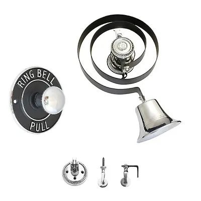 Victorian Butlers Bell Kit C/w Round Chrome Pull Rope Chrome Bell & Pulleys  • £109.95