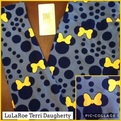 LLR One Size Disney Leggings Navy Minnie Mouse Heads W/yellow Bows On Blue Field • $4.99