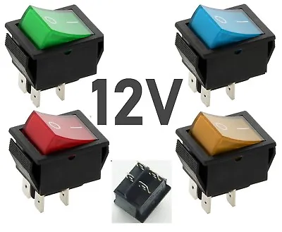 £2.99 • Buy 12V 20A 4 COLOUR Rocker Switch 1  ON-OFF Double Pole 4 Pin  ILLUMINATED
