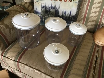 $25 • Buy Lot 4 Food Saver SNAIL Vacuum Sealer Canister Containers Nesting 80 50 25oz Lids
