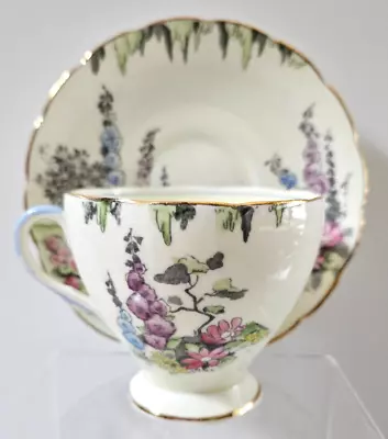 Vintage EB Foley Foxglove Footed Bone China Floral Tea Cup & Saucer ~ England • $25.60