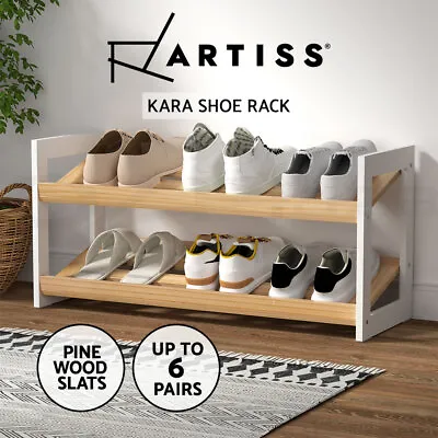 $31.95 • Buy Artiss Shoe Rack Wooden Storage 2 Tier Tilted Shelves Stand Organizer Kara