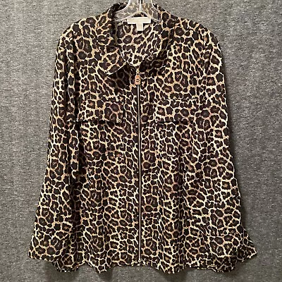 Michael Michael Kors Blouse Womens 3X Animal Print Cheetah Zip Top Basic Capsule • $26.99