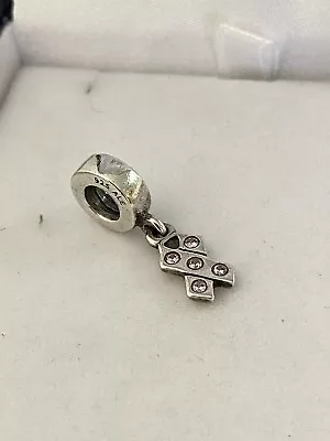 $25 • Buy Genuine Pandora Pink CZ’s Ribbon Dangle Sterling Silver Bracelet Charm ALE 925