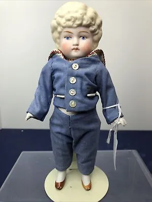 7.5” Antique German All Bisque Jointed Limbs Blonde Molded Hair Sailor Boy #sF • $95