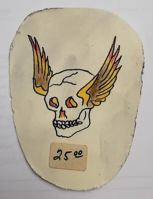 Vintage Original Winged 81 HA Skull Biker 1%er Unknown Tattoo Flash Cut 2.5x4 • $36