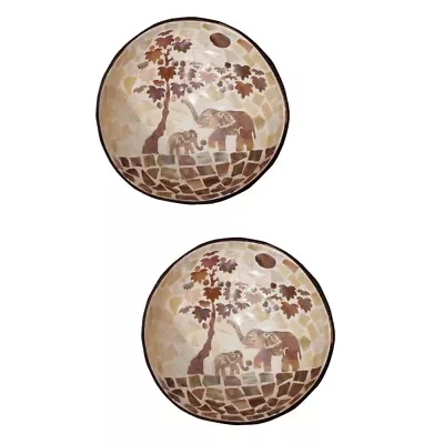  2 Pc Wooden Coconut Shell Dishes Candy Decorative Snack Bowls • £16.85