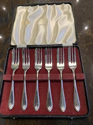 £160 • Buy Set Of 6 Solid Silver Cake Pastry Forks Boxed Emile Viner Viners Sheffield 1966
