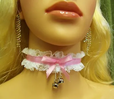 Any Size - 5 Colors - Choker Pink Black French Maid Lace Bells Sissy DDLG Kitten • $24.50